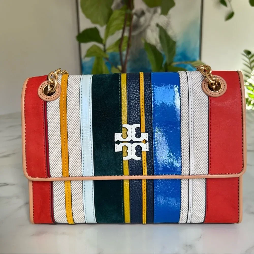 Tory Burch Fleming Convertible Shoulder Crossbody Bag Balloon Stripe Leather
